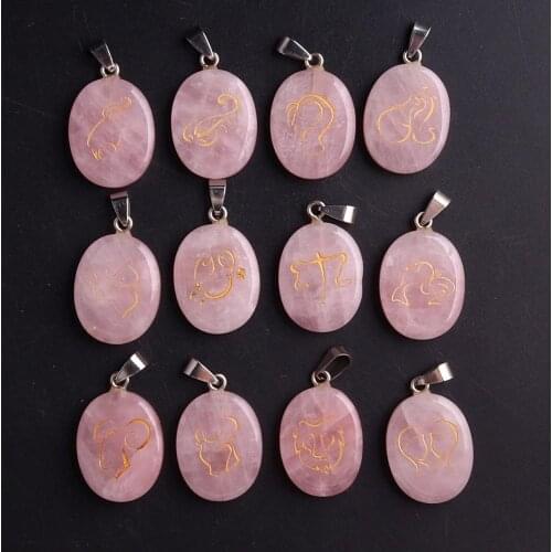 12 Sets 7 Chakras Orgonite Necklace Pendants Natural Crystal Stone Pendants Twelve Constellations Pendulum For Jewelry Making