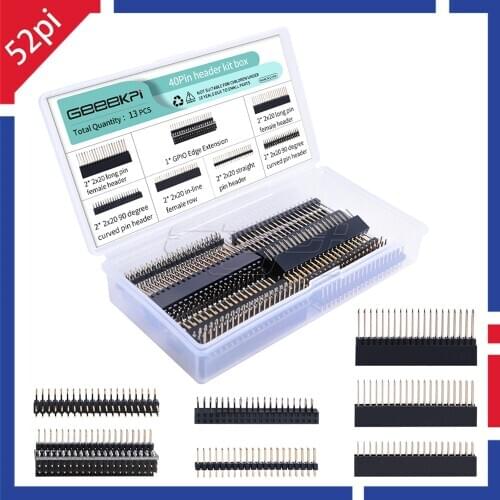 52 Pi 13 PCS 40Pin Header Kit Box Include GPIO Edge Extension ,2*20 Pin Female Header for Raspberry Pi
