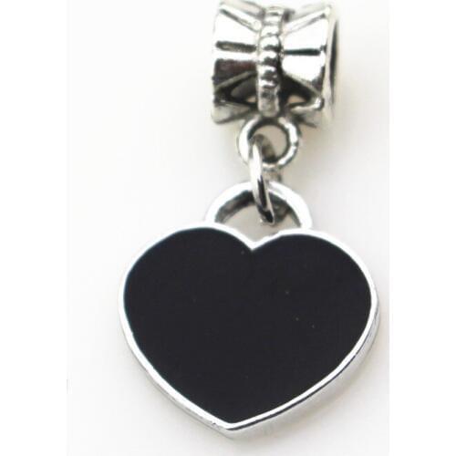20pcs/lot Black heart charms hanging charm big hole pendant beads fit pando brand bracelet diy jewelry dangle charms