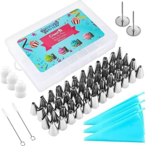 58Pcs Reusable Icing Piping Bags Baking Cookie Cake Decorating Bags Russian Icing Piping Ruffle Nozzles Cupcake