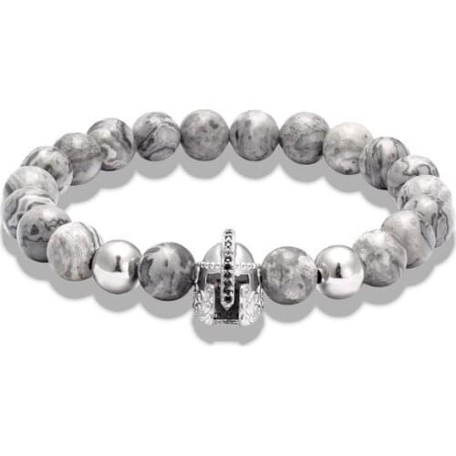 8mm warrior helmet gold silver copper cz zircon cubic zirconia beads bohemian Yoga Bracelet agate Onyx Stone Bangles erf2d