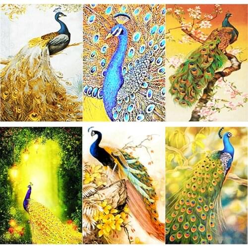 New 5D DIY Animal Diamond Painting Golden Peacock Diamond Embroidery Cross Stitch Full Square Round Drill Manual Gift Home Decor