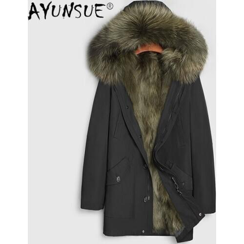 AYUNSUE Men Jacket Winter Coat Mens Hooded 2020 Mens Clothing 100% Raccoon Fur Shearling Windbreaker Los Hombres Parkas LXR364