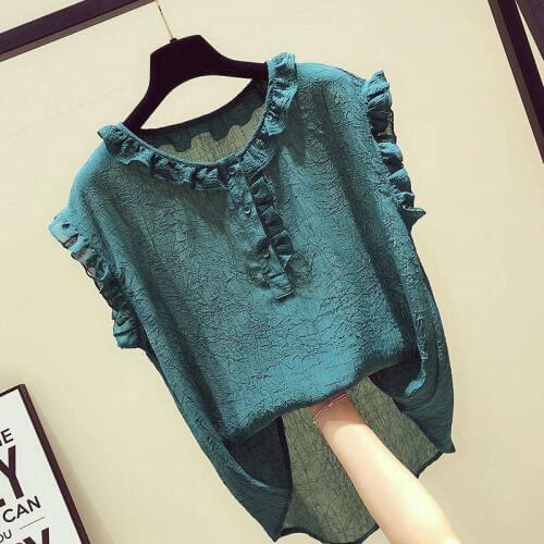 Blouse Women Casual Shirts Summer Sleeveless Ruffle Blouses O Neck Tops and Blouses Solid Blusas Femme Clothes Korean Plus Size