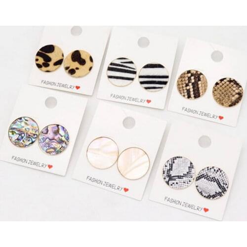 Large Round Abalone Stud Earrings with Thin Metal Base 2021 New Sample Snakeskin Leopard Zebra Animal Print Boutique Jewelry