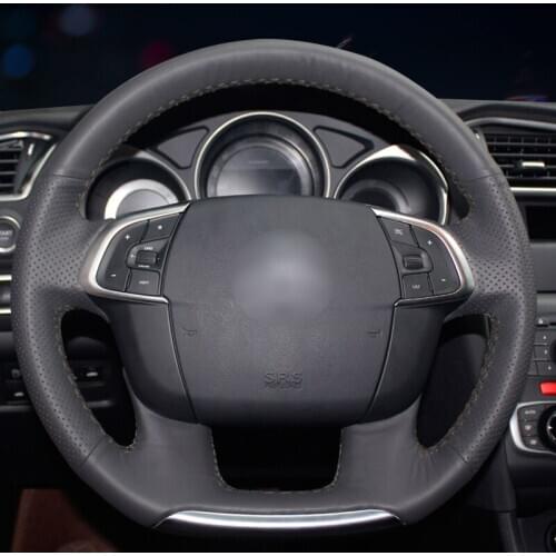Handsewing Black Artificial Leather Steering Wheel Covers for Citroen C4 C4L