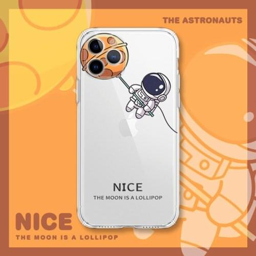 Retro Moon lollipop Space astronaut Korean Phone Case For iPhone 11 12 Pro Max Xs Max XR Xs 7 8 Plus 7Plus case Cute Clear Cover
