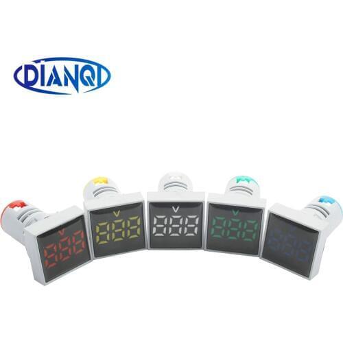 22mm AC50-500V LED Square Voltmeter voltage meter indicator pilot light Red Yellow Green Blue White digital ammeter
