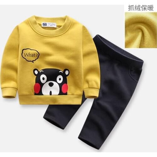Boys fleece cartoon suit autumn and winter new baby girl childrens clothing sweater childrens pants two-piece suit