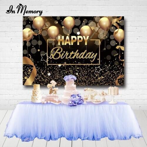 InMemory Adult Birthday Party Backdrops For Photography Balloons Golden Glitter Sequin Bokeh Backgrounds Custom Photocall