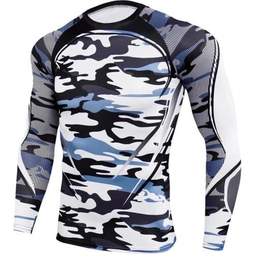 Long Sleeve Sports T-shirt Camouflage Print Quick Dry Men Stretchy Sweat-absorbent Shirt Male Rashgard Gym Workout Traning