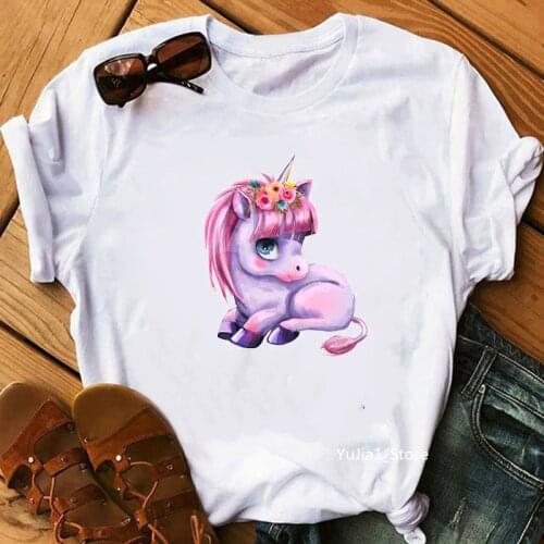 Harajuku Kawaii Flower Unicorn T Shirts Women Cute Unicornio Ullzang Cartoon T-shirt 90s Funny Print Tshirt Graphic Tees
