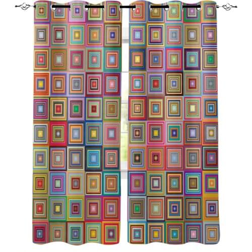 Geometric Colored Squares Plaid Blackout Curtains For Living Room Bedroom Printed Window Treatment Drapes Home Decor