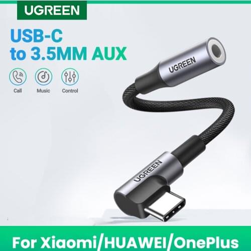 UGREEN 90 Degree Gaming USB C to 3.5mm Cable USB C 3.5 Jack Aux Cable for Huawei P40 Pro Type c 3.5 MM Audio Headphone Adapter
