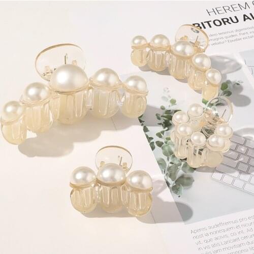 Hair Claw Plastic Pearl Hair Clip Woman Girl Party Hairpin Hairdressing Big Size Makeup Hair Barrette Accessory