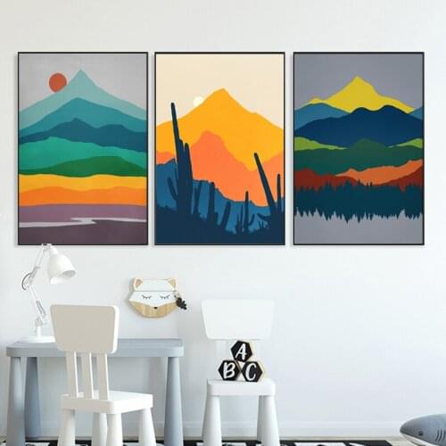 Colorful Mountain Forest Sunrise Canvas Painting Landscape Poster And Print Abstract Wall Art Picture Modern Home Decor