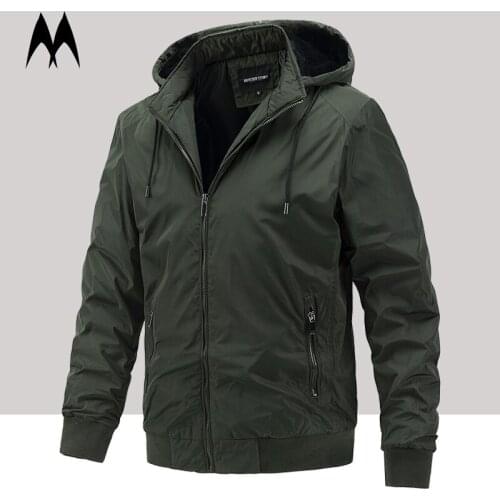 Autumn Bomber Jacket Men Cotton Casual Thin Hooded Coat 2021 New Fashion Solid Color Stand Collar Outdoor Jacket Mens Clothing