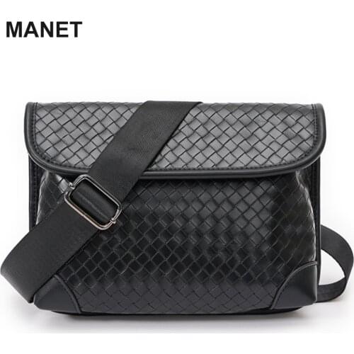 MANET Luxury Leather Handbag Weave Plaid Men Briefcase Single Strap Crossbody Bag Fashion Bags Male Mens Designer Message Bag