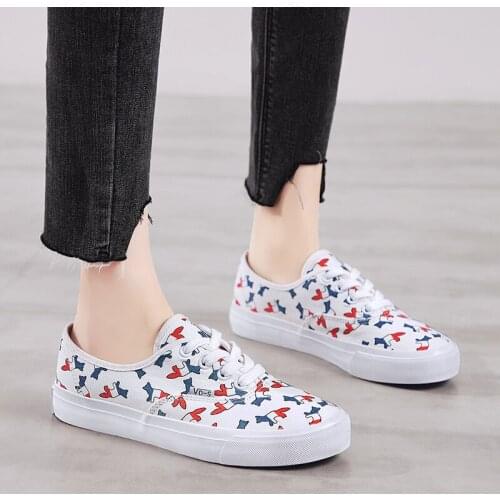 Fashion Shoes Women Canvas Womens Vulcanize Shoes New Flat Trend Fashion Comfortable Deodorant Sneakers Shoes Print Canvas