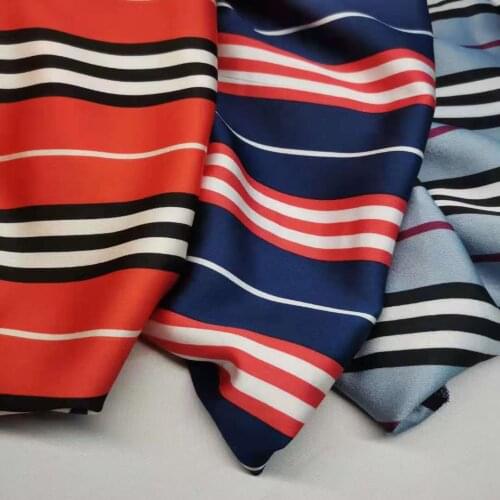 Fashion Stripe Dress Fabric Satin Crepe Soft Dropping For Gown Pajamas Glossy Material