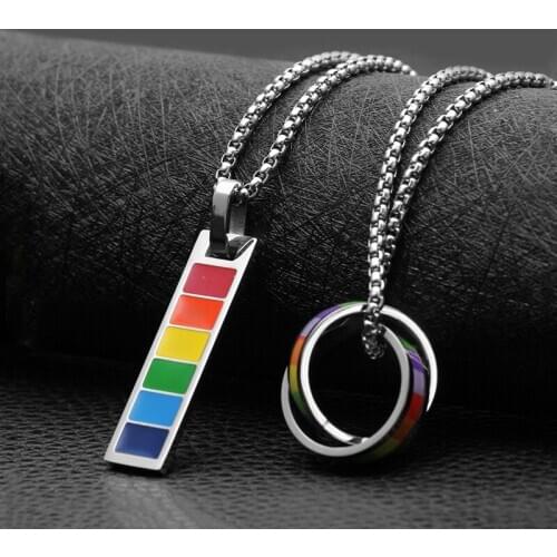 Fashion hip-hop necklace men and women tide brand simple rainbow couple titanium steel pendant sweater chain hot sale