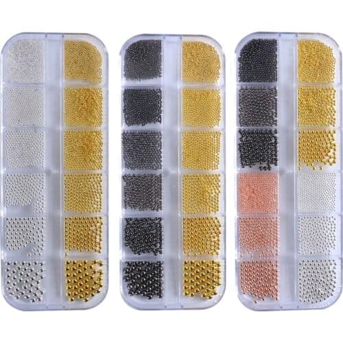Nail Art Tiny Steel Caviar Beads 0.8-3mm Mixed Size Rose Gold Silver Black Nail Art Decoration DIY Tool Nail Studs UV Gel Polish