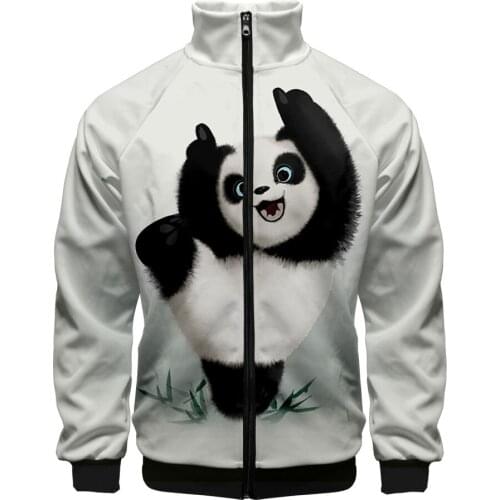 New Fashion Women/Mens Panda Stand Collar Zipper Jacket Long Sleeve Jackets Trendy Style Streetwear Animal boy/girls sweatshirt