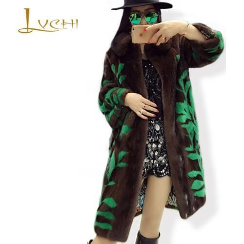 LVCHI New Womens Sexy Fur Winter Mink Fur Coat Floral Mink Fur Beautiful Fashion Spring Festival Sale High quality mink coat