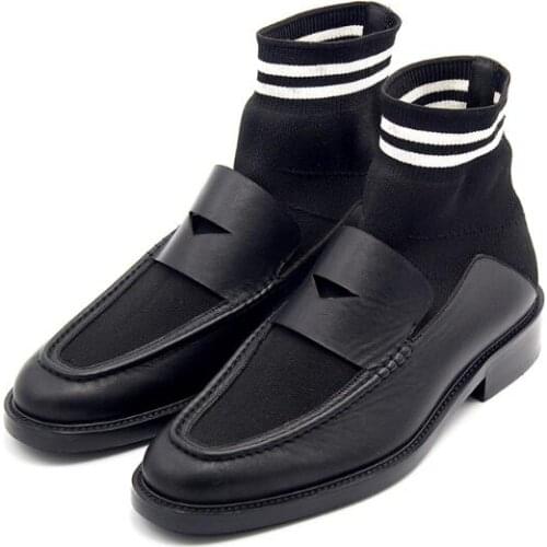 New fashion ankle boots casual slip on stretch fabric men shoes loafers mens boots