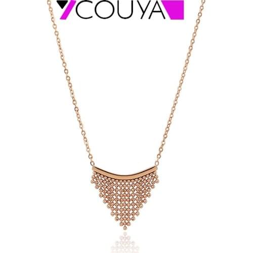 Stainless Steel Heart Link Necklace For Women Rose Plated Necklace Collar European Style Charm 316L Tassel Necklace