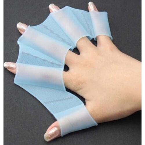 Swimming Finger Webbed Gloves Silicone Flippers Fins Paddle Frog Hand Accessory