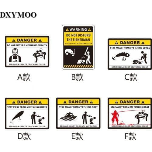 3 Sizes Danger Warning Fishing Lure Boat Fisherman Car Stickers Motorcycle Fish Tank Sticker and Decal Reflective 3M