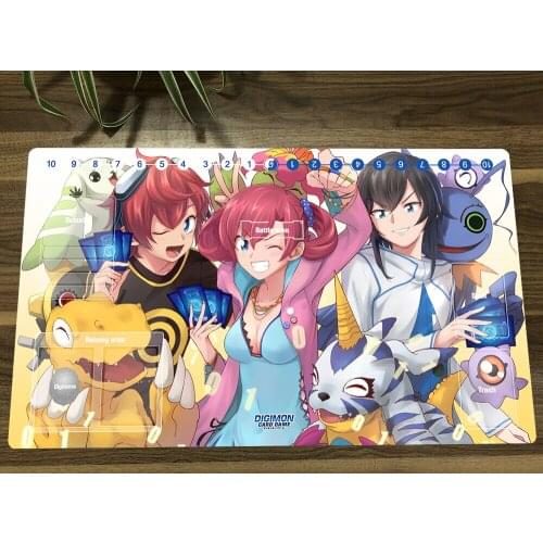 Digimon Adventure Family Duel Playmat Trading Card Game Mat DTCG CCG Mat Mouse Desk Pad Table Gaming Play Mat & Zones Free Bag