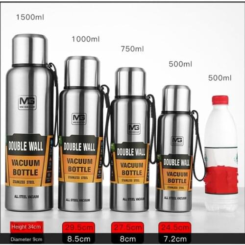 4 Sizes Double Wall 500-1500ML Stainless Steel Vacuum Flasks Thermos Cup Coffee Tea Milk Travel Mug Thermo Bottle Gift Thermocup