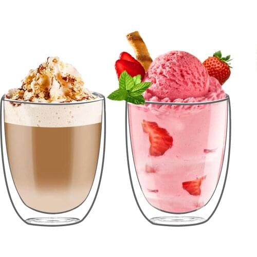 2pcs 350ml Heat Resistant Double Wall Glass Cup Beer Espresso Coffee Whiskey Ice Cream Juice Cup Handmade Glass Cups Drinkware
