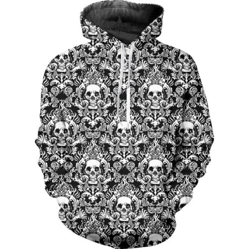 CJLM Skull Hoodie 3D Digital Print Full Body Printed Black Sports Sweatshirt Fashion Wholesale Mens Oversized Long Sleeve Top