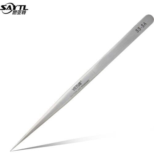 VETUS SS-SA High Precision Steel Stainless Tweezers Antimagnetic Anti Acid for Eyelash Extension SMD DIY Repair Tools