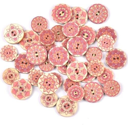 50pcs Red Tone Vintage Wooden Buttons 2 Holes 20/25mm Mixed for DIY Scrapbooking Decorative Clothing Craft Sewing Tools