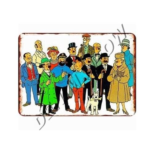 The Adventures of Tintin Cartoon Tin Sign Plaque Metal Vintage Poster Wall Art Painting Stickers Children Gift Home Decor WY113