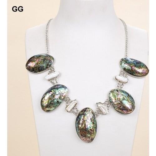 GuaiGuai Jewelry 20mm Biwa Pearl Paua Abalone Shell Necklace