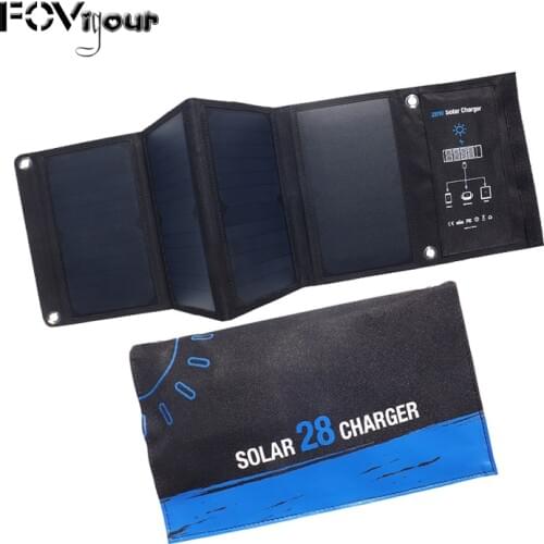 Xionel 28W Solar Charger 3 USB Ports Foldable Portable Solar Phone Charger with SunPower Solar Panel for Smartphone