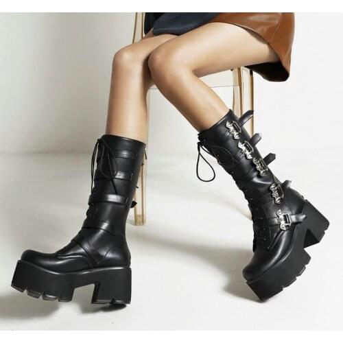 Winter New Ladies Motorcycle Boots Patent Leather Zipper Comfortable Square Heel Boots Spring Autumn Bat-Breasted Womens Shoes