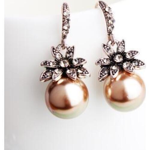 Women Square Crystal Heart Stud Earrings for Women Piercing Simulated Pearl Flower Earrings