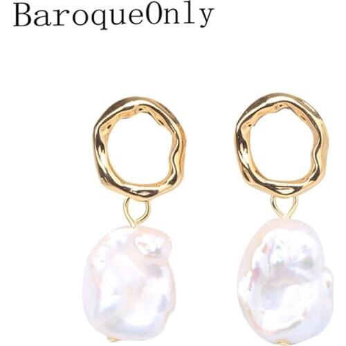 BaroqueOnly Nautral Baroque pearl earring vingate Trendy irregular circle earring 925 needle drop earring jewelry earrings ECM