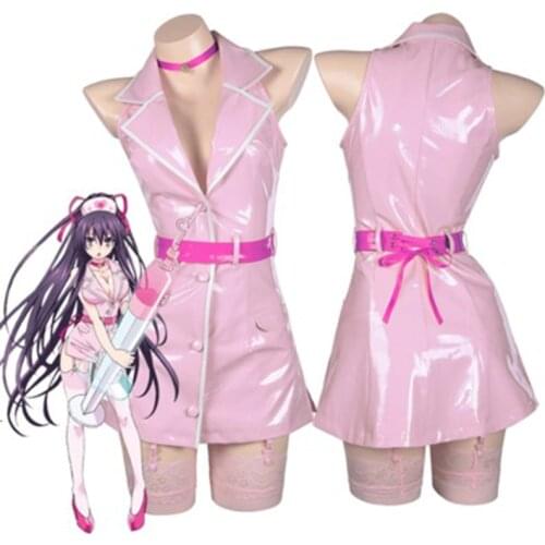 DATE A LIVE Yatogami Tohka Cosplay Costume PU Leather Sexy Nurse Uniform Halloween Party Women Dress