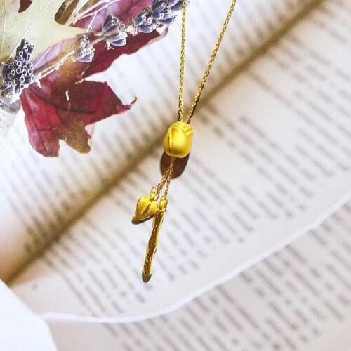 MADALENA SARARA Pure Gold Rose Style Pendant 24k Pure Gold Chain Women Necklace