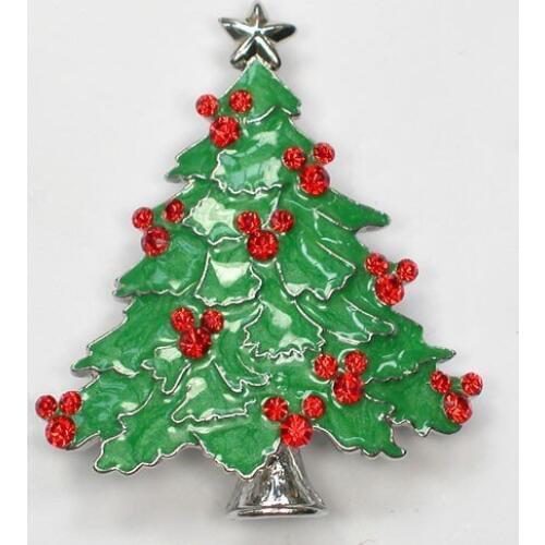 12pcs/lot Wholesale Christmas Brooch Rhinestone Christmas tree Pin brooches Jewelry Gift C101683