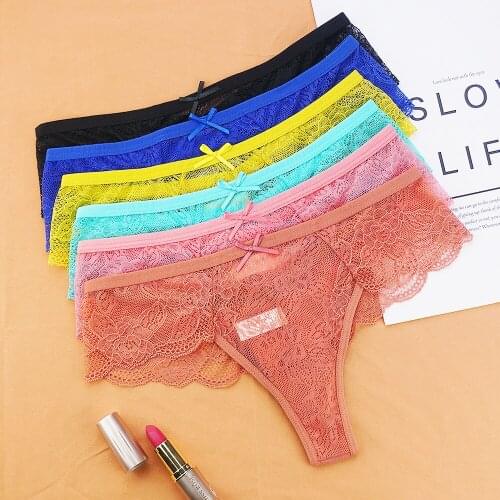 3pc Hot Womens Underwear Sexy Erotic Lingerie Femme Low Waist Lace Breathable Transparent Thongs Panties T-Back Charming Thong