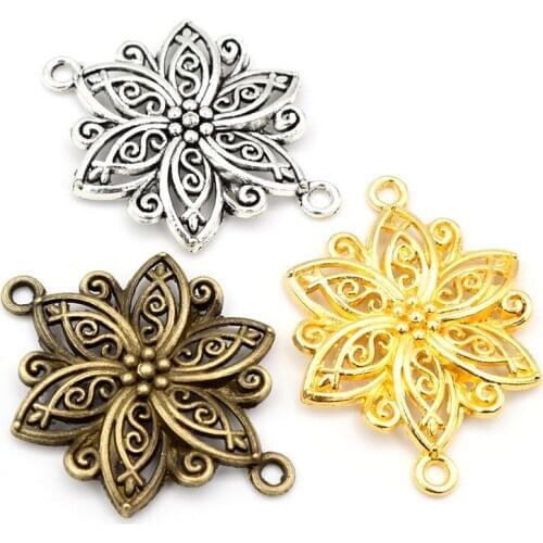 40x28mm 5pcs Antique Silver Color Plated Bronze Flower Handmade Charms Pendant DIY Jewelry Making Supplies for Bracelet Necklace