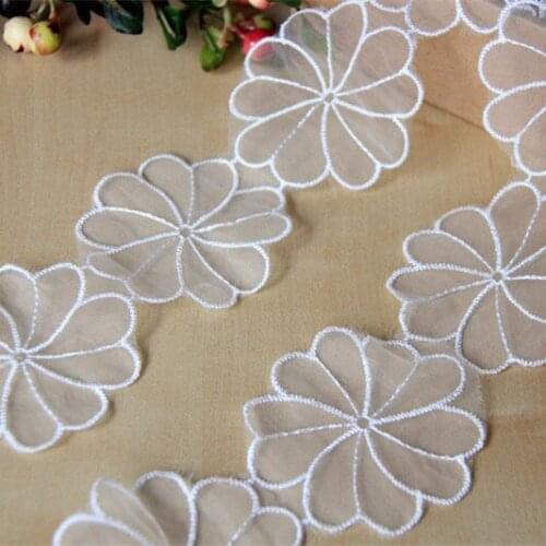 6cm Water Soluble Embroidered Lace Trim Tape Delicate Embroidery Lace White Floral Voile Wedding Lace Trims Dress 5Yards/Lot